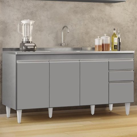 Balcão de Cozinha com Pia Inox 160cm Arkansas Cinza - Lumil