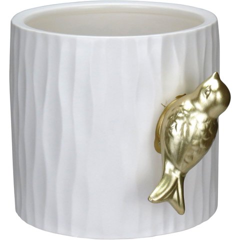 Vaso Decorativo de Cerâmica Branco 13x16x16cm Enfeite Sala Mesa Estante Aparador
