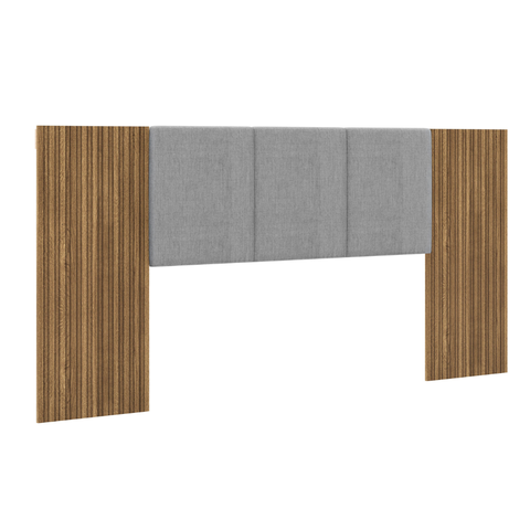 Cabeceira de Casal Dubai Zen Painel com Pintura Ripada Linho:linho Cinza