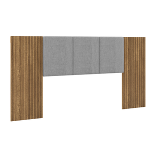 Cabeceira de Casal Dubai Zen Painel com Pintura Ripada Linho:linho Cinza
