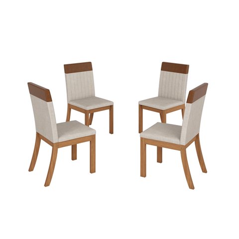 Kit 04 Cadeiras Estofadas para Mesa de Jantar Isa Plus S43 Nature Corano Caramelo Linho - Henn