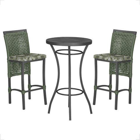 Mesa Bistrô 2 Banquetas Roma Preta Náutica Estofado 5 Trama Verde
