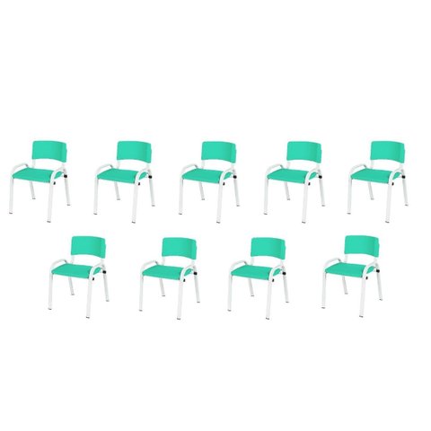 Kit 9 Cadeiras Infantil Iso, Escola, Base Branco- Verde Água