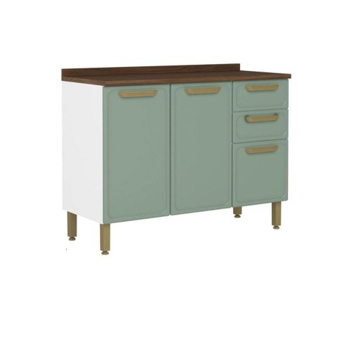 Gabinete de Cozinha Modulado C/ Tampo Bella C/ 3 Portas e 2 Gavetas 120cm Verde - Bertolini