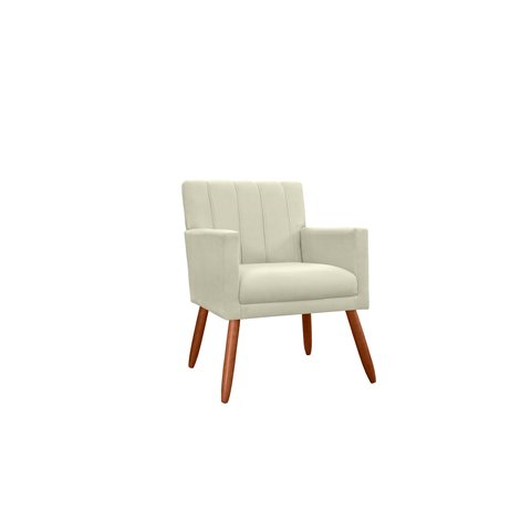 Poltrona Decorativa Cecília Suede Bege Pés Madeira Mz Decor