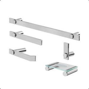 Kit de Acessórios para Banheiro 4 Peças Conjunto Suporte Grego Metal Escovado Patmos