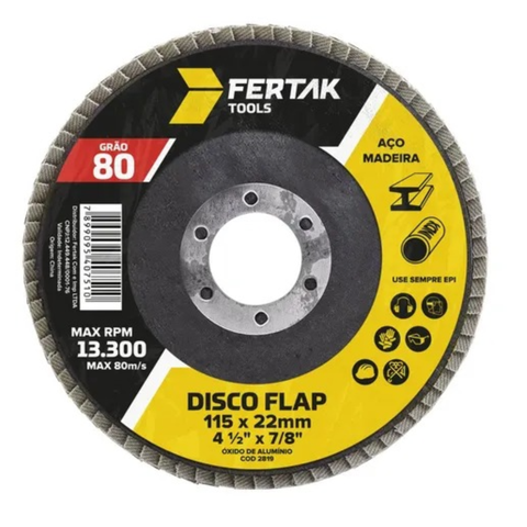 Caixa com 10 Discos de Lixa Flap 4.1/2" Grão 80 Fertak