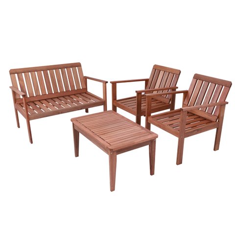 Conjunto para Jardim em Madeira Maciça 1 Banco Namoradeira 2 Poltronas e 1 Mesa de Centro