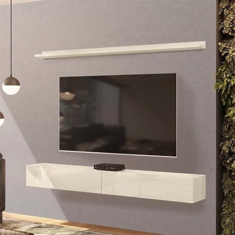 Bancada Suspensa e Prateleira Slat Z49 197cm MDP com Gavetas Off White Mpozenato