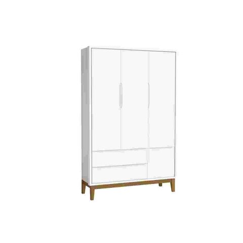 Guarda-Roupa para Quarto Infantil Retrô 3 Portas Classic New:Branco/Madeira