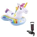 Ver imagem 1 de Kit Boia Bote Infantil Inflável Unicórnio Cavalinho + Bomba de Ar