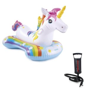 Kit Boia Bote Infantil Inflável Unicórnio Cavalinho + Bomba de Ar