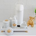 Ver imagem 1 de Kit Higiene Porcelana Bebê + Bandeja + Térmica 500 ml - Tema Coroa