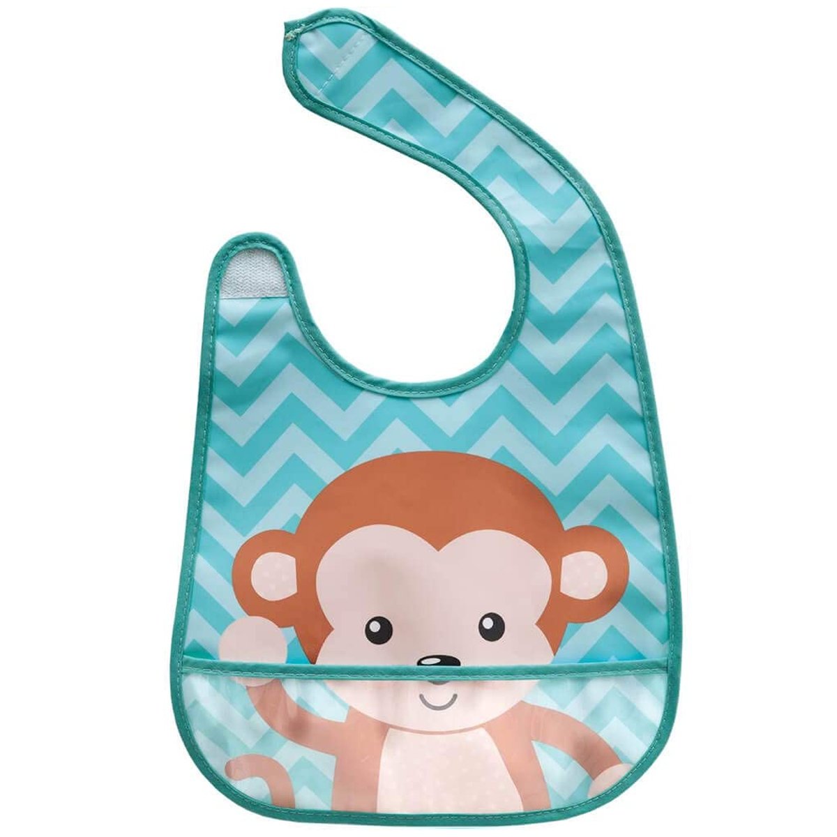 Babador Bebê Impermeável com Bolso Coletor de Migalhas +3 Meses Animal Fun Buba - Macaco