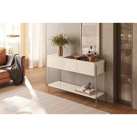 Aparador Porto com 3 Portas e Pés Metálicos - Cinamomo Off White - Madetec