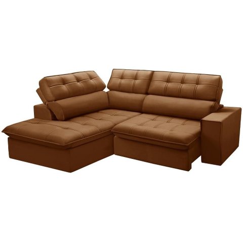 Sofá 3 Lugares Retrátil Reclinável Chaise Esquerdo 243cm Solin F04 Veludo Terracota - Lyam Decor