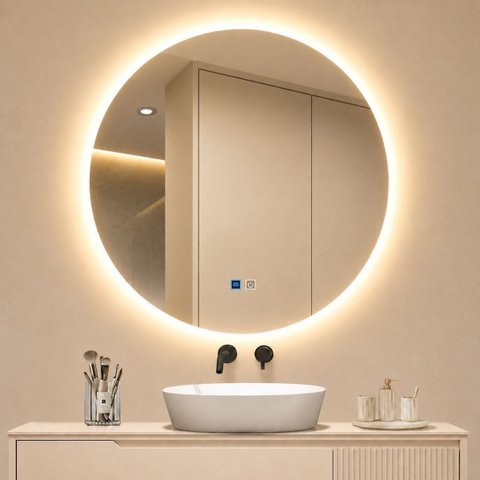Espelho de LED Redondo para Banheiro Touch 3 Cores com Desembaçador 80cm Bivolts