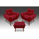 Ver imagem 1 de Kit 2 Poltronas Opala + 1 Puff Opala Suede Vermelho - Tucanos Estofados