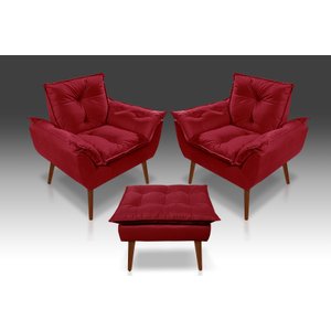 Kit 2 Poltronas Opala + 1 Puff Opala Suede Vermelho - Tucanos Estofados