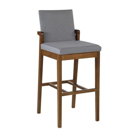 Banqueta Urze Madeira Nogueira Tecido Linho Nogueira