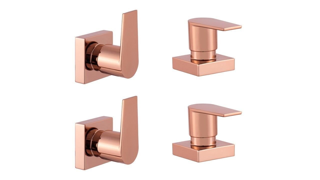 Kit 4 Acabamento para Registro Quadrado Alavanca Rose Gold Brilhante Chuveiro Banheiro Padrão Deca - 1
