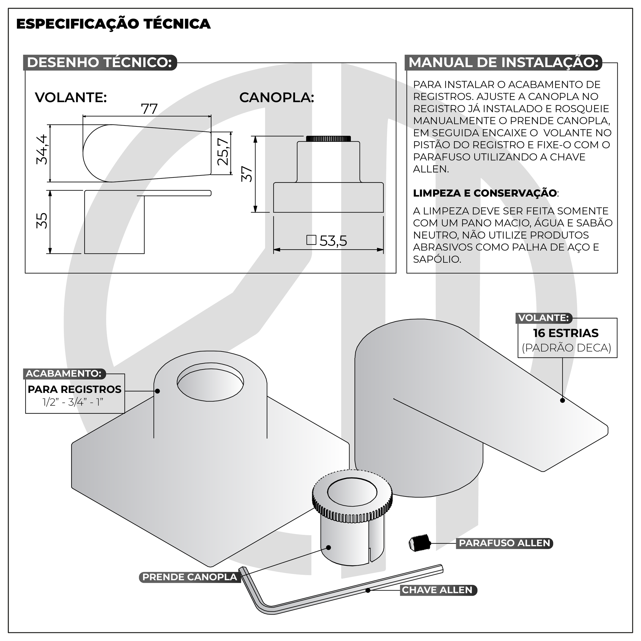 Kit 4 Acabamento para Registro Quadrado Alavanca Rose Gold Brilhante Chuveiro Banheiro Padrão Deca - 7
