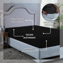 Lençol Queen Size 400 Fios Poliéster com Elástico Revenda:preto - 4