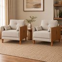 Ver imagem 1 de Kit 2 Poltronas Linho Premium com Couro Base Madeira Maciça Inova