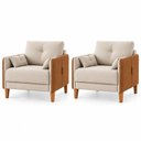 Ver imagem 2 de Kit 2 Poltronas Linho Premium com Couro Base Madeira Maciça Inova