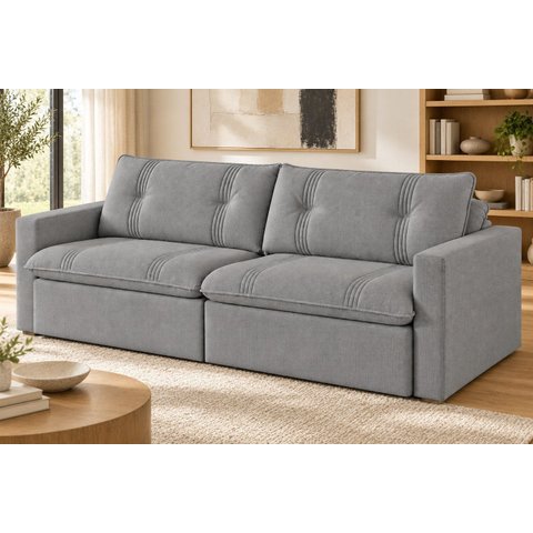 Sofá Retrátil 03 Lugares Linho Cinza Coimbra 210 cm Yescasa