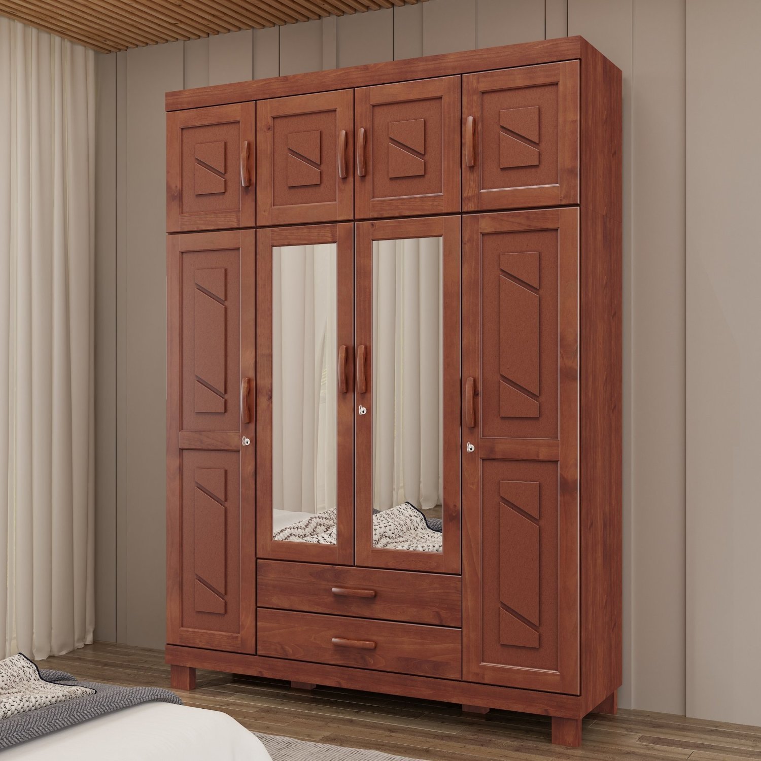 Guarda Roupa Modulado com Espelho 8 Portas 2 Gavetas Cobre Finestra - 1