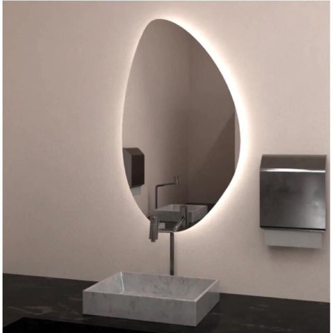 Kit 2 Espelhos Orgânico com Led Amarelo 60x40 com Fonte Bivolt Amarelo