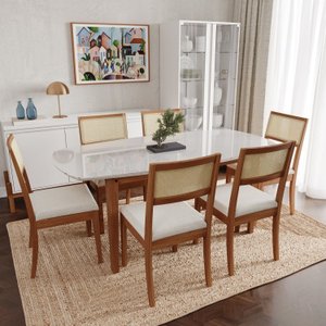 Conjunto Mesa de Jantar Tampo Vidro e MDF 1,80m e 6 Cadeiras Tiê CabeCasa MadeiraMadeira