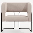 Ver imagem 3 de Poltrona Decorativa Scarlett D02 Base Aço Preto Corano Preto C-05 Linho Bege C-107 - Lyam Decor