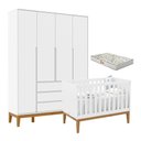 Ver imagem 1 de Berço Americano Unique e Guarda Roupa 4 Portas Nature Clean Branco Soft Eco Wood com Colchão Gazin