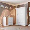 Ver imagem 1 de Conjunto Infantil Guarda Roupa e Cômoda Liz 100% Mdf Branco Semi Brilho - Sallar Home