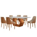 Ver imagem 2 de Conjunto para Sala de Jantar Mesa Sarah em Madeira Tampo 180cm com Vidro e 6 Cadeiras Roma Marrom/Ca