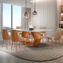 Ver imagem 1 de Conjunto para Sala de Jantar Mesa Sarah em Madeira Tampo 180cm com Vidro e 6 Cadeiras Roma Marrom/Ca