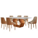 Ver imagem 2 de Conjunto para Sala de Jantar Mesa Sarah em Madeira Tampo 180cm com Vidro e 6 Cadeiras Roma Marrom/Caramelo/Cinamomo Imbuia