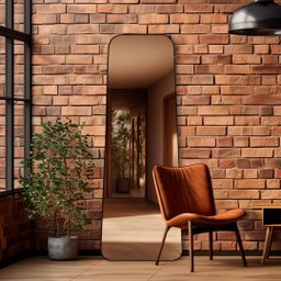 Espelho Grande Corpo Inteiro Geométrico C/ Moldura em Couro 3cm 170x70cm - Mod. Tetris Caramelo - 5