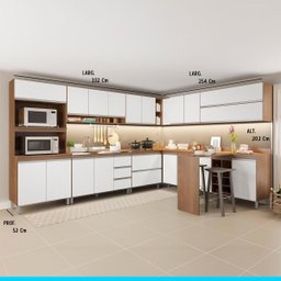 Cozinha de Canto Completa Modulada com Bancada Ilha Gourmet A04S - 2 Cozinha de Canto Completa Modulada com Bancada Ilha Gourmet A04S - 2