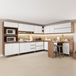 Cozinha de Canto Completa Modulada com Bancada Ilha Gourmet A04S - 1 Cozinha de Canto Completa Modulada com Bancada Ilha Gourmet A04S - 1