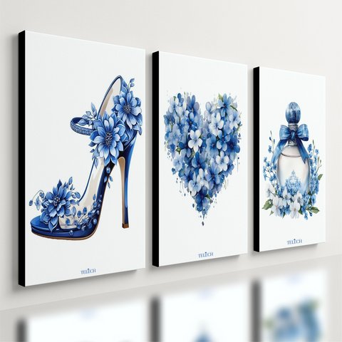 Kit 3 Quadro Decorativo Mulher Menina Azul Quarto Perfume Qualidade Premium 40x28cm