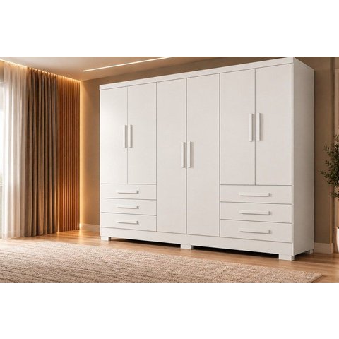 Guarda Roupa Casal MDP Dakar 6PTS 6GAV Branco