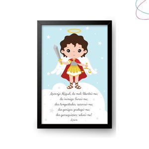 Quadro decorativo infantil religioso São Miguel Arcanjo:Preta