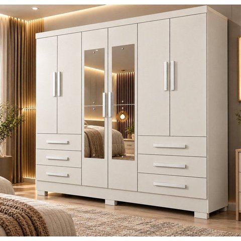 Guarda-Roupa Casal MDP com Espelho 6 Portas 6 Gavetas Dakar Branco