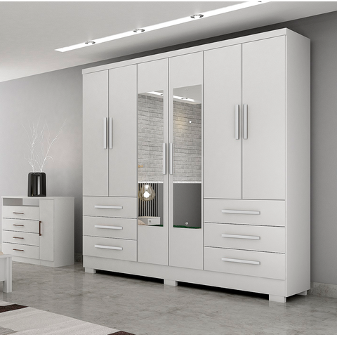 Guarda-Roupa Casal MDP com Espelho 6 Portas 6 Gavetas Dakar