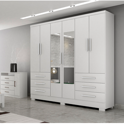 Guarda-Roupa Casal MDP com Espelho 6 Portas 6 Gavetas Dakar Branco