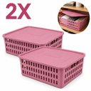 Ver imagem 4 de Kit 2 Caixa Organizadora 10,8L Rosa com Tampa Cesto Brinquedos Laços Multiuso Armario Cozinha Brinqu