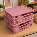 Ver imagem 1 de Kit 2 Caixa Organizadora 10,8L Rosa com Tampa Cesto Brinquedos Laços Multiuso Armario Cozinha Brinqu